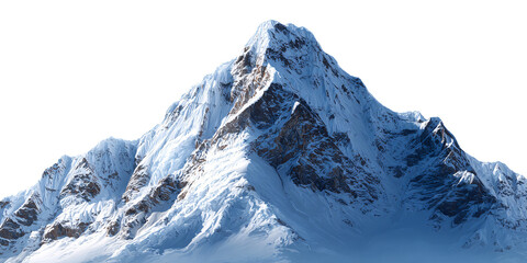 Majestic snow capped mountain peak with rocky ridges against a dark sky Concept of adventure, nature, and extreme terrain
