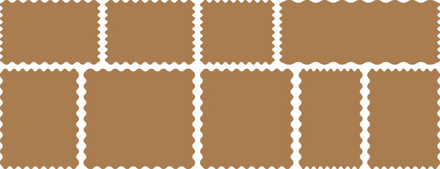 Set of zigzag edge frames rectangle shape frame. Postage stamps set. Post stamp frames and borders. Scalloped scallop edge shape. Zigzag edge sticker set for discount labels, badges, and sale tags. 