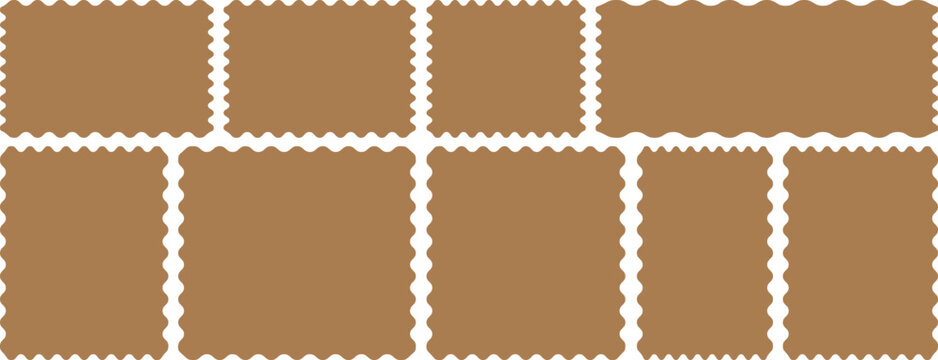 Set of zigzag edge frames rectangle shape frame. Postage stamps set. Post stamp frames and borders. Scalloped scallop edge shape. Zigzag edge sticker set for discount labels, badges, and sale tags. 