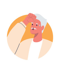 Sweating retired man cartoon avatar