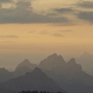 Mountain panorama from Gr&uuml;nten, 1783m, to the Tannheim mountains, Allg&auml;u Alps, Tyrol, Austria