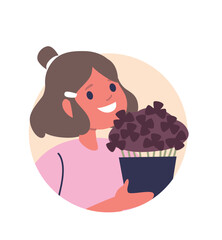 Girl child giving flowerpot bloom