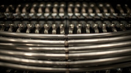 Close-up of a network server with many cables connected.