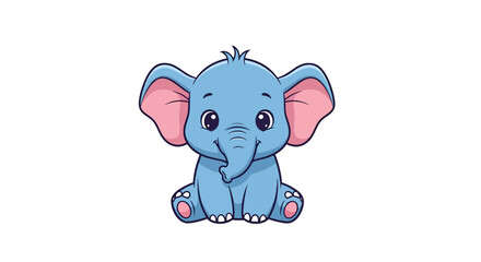 Adorable blue elephant cartoon illustration featuring cute facial expressions and pink ears