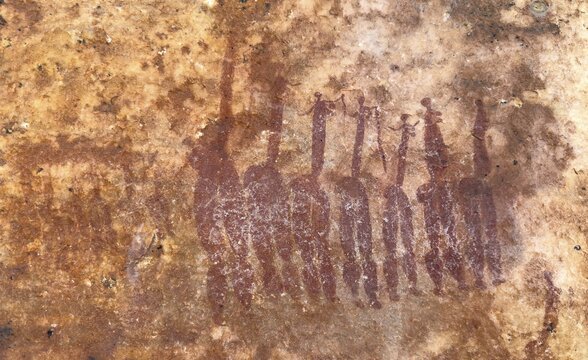 Prehistoric depiction of woman on a rock, San rock paintings, Sevilla Art Rock Trail, Cederberg Mountains, near Clanwilliam, Western Cape, South Africa