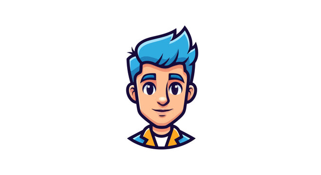 Cartoon character with vibrant blue hair and a friendly expression perfect for branding