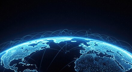 Naklejka premium A glowing blue Earth with a network of connections, representing global connectivity and data exchange.