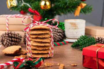 Handmade cookies wrapped with festive rope, capturing the spirit of Christmas and New Year  perfect as heartfelt gift in cozy .