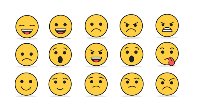 Collection of diverse emoji icons, symbolizing a spectrum of human expressions and emotions,