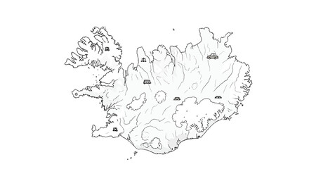 Obraz premium Detailed outline of Iceland map with minimalist tourist spots and locations indicated vector