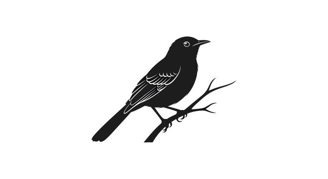 Elegant blackbird silhouette perched on a branch offering a timeless graphic design element