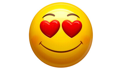 Heart-eyes emoji isolated on white background, yellow smiling face with hearts for eyes, love and affection illustration, expressive emoticon for messaging, cute emoji design.