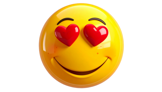 Heart-eyes emoji isolated on white background, yellow smiling face with hearts for eyes, love and affection illustration, expressive emoticon for messaging, cute emoji design. - Powered by Adobe