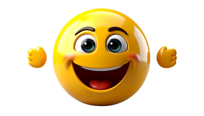 Fototapeta premium Happy yellow face emoji isolated on white background, cheerful smiley icon, positive emotion illustration, digital emoji for messaging, fun and expressive design.