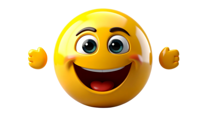 Happy yellow face emoji isolated on white background, cheerful smiley icon, positive emotion illustration, digital emoji for messaging, fun and expressive design.
