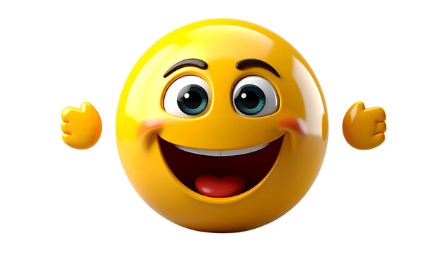 Happy yellow face emoji isolated on white background, cheerful smiley icon, positive emotion illustration, digital emoji for messaging, fun and expressive design.
