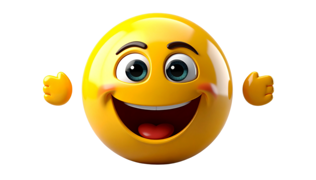Happy yellow face emoji isolated on white background, cheerful smiley icon, positive emotion illustration, digital emoji for messaging, fun and expressive design.