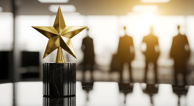 Close-up golden star trophy office background success concept - Powered by Adobe
