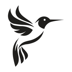 Minimalist hummingbird silhouette vector. Elegant flying bird design for logo, tattoo, decoration, and graphic projects. Black and white modern animal illustration