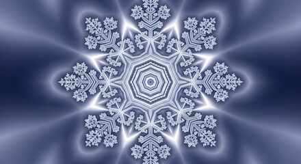 Intricate fractal snowflake pattern beautiful design symmetrical structure icy delicate winter background
