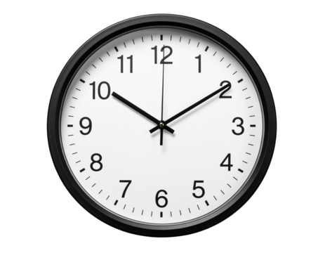  - Minimalist Round Wall Clock Front View with Clean Shadow, Isolated PNG 