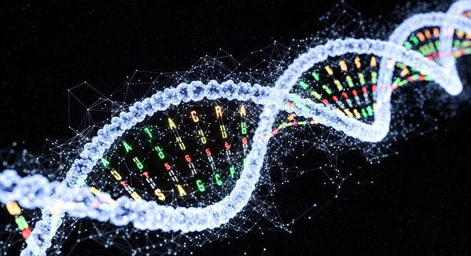 Abstract dna structure with data visualization genetic code biotechnology helix science medicine
