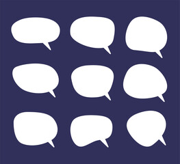 White Speech Bubble Set on Dark Blue Background Vector illustration