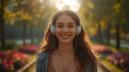 woman hearing music every where