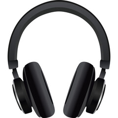 Overhead Black Headphones with Silver Accents and Padded Earcups Isolated on a Transparent Background for Music Listening and Audio Enjoyment