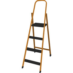 Orange Metal Stepladder With Black Steps Isolated On White Background For Household Tasks And Construction Work