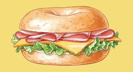 Delicious Bagel Sandwich with Ham Cheese and Lettuce.