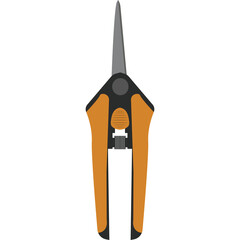 Orange and Black Garden Shears Pruning Tool with Gray Metal Blades Isolated on White Background for Gardening and Horticulture