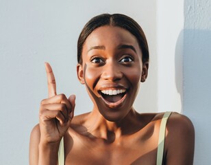 Young Woman Sudden Realization Excitement Aha Moment Portrait