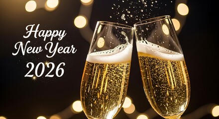 Happy New Year 2026: Champagne Toast with Sparkling Lights