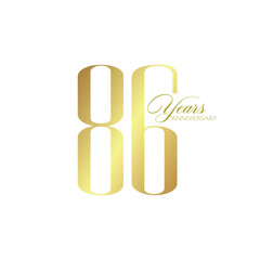 86th Anniversary Logo, Golden Color, Vector Template Design element for birthday