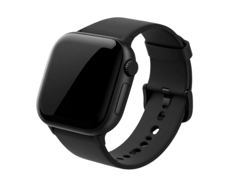 Minimalist Smartwatch Mockup with Black Silicone Band, Transparent PNG