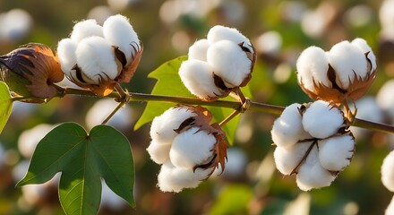 Close-up of cotton plant with fluffy bolls ready for harvest in a field