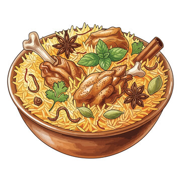 Delicious Chicken Biryani Bowl with Aromatic Spices and Herbs.