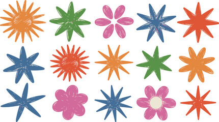 Collection of Colorful Stylized Starburst and Flower Shapes