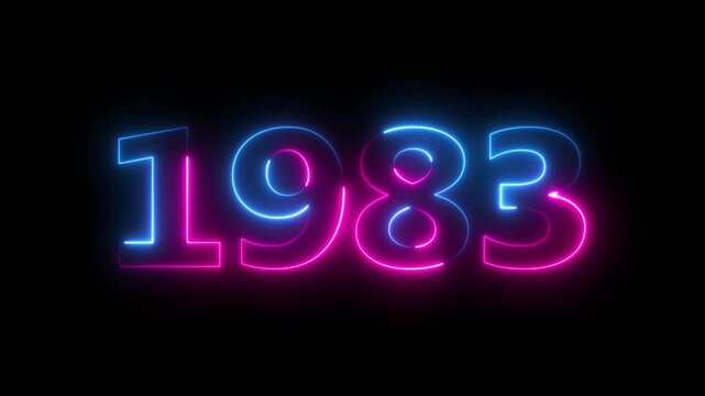 Glowing neon 1983 happy new year 1983 animated text new year on black background. Abstract 1983 neon text animation,