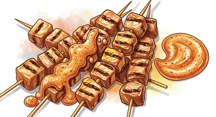 Delicious Grilled Meat Skewers with Sauce and Cashew.