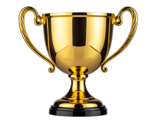 Golden Champion Trophy Cup Front View, Clean Modern Shape, Isolated PNG 