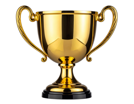 Golden Champion Trophy Cup Front View, Clean Modern Shape, Isolated PNG  - Powered by Adobe