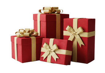 Obraz premium A collection of festive red gift boxes with gold ribbon and bows, perfect for christmas or birthdays