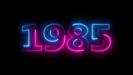 Glowing neon 1985 happy new year 1985 animated text new year on black background. Abstract 1985 neon text animation,