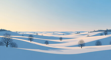 Winter landscape with snow covered hills and bare trees serene seasonal scenery picturesque vista
