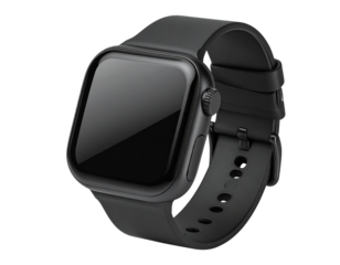  Minimalist Smartwatch Mockup with Black Silicone Band, Transparent PNG 
