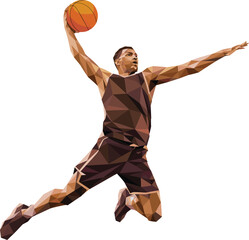 Low poly basketball player dunking, dynamic polygon sports illustration, energetic athletic action design for branding, marketing, modern visuals concept use © Amelia's orld