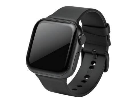  Minimalist Smartwatch Mockup with Black Silicone Band, Transparent PNG  - Powered by Adobe