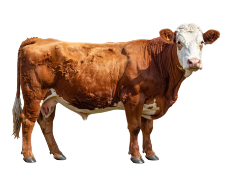 Full-Body Hereford Cow Standing in Side Profile, Isolated PNG 